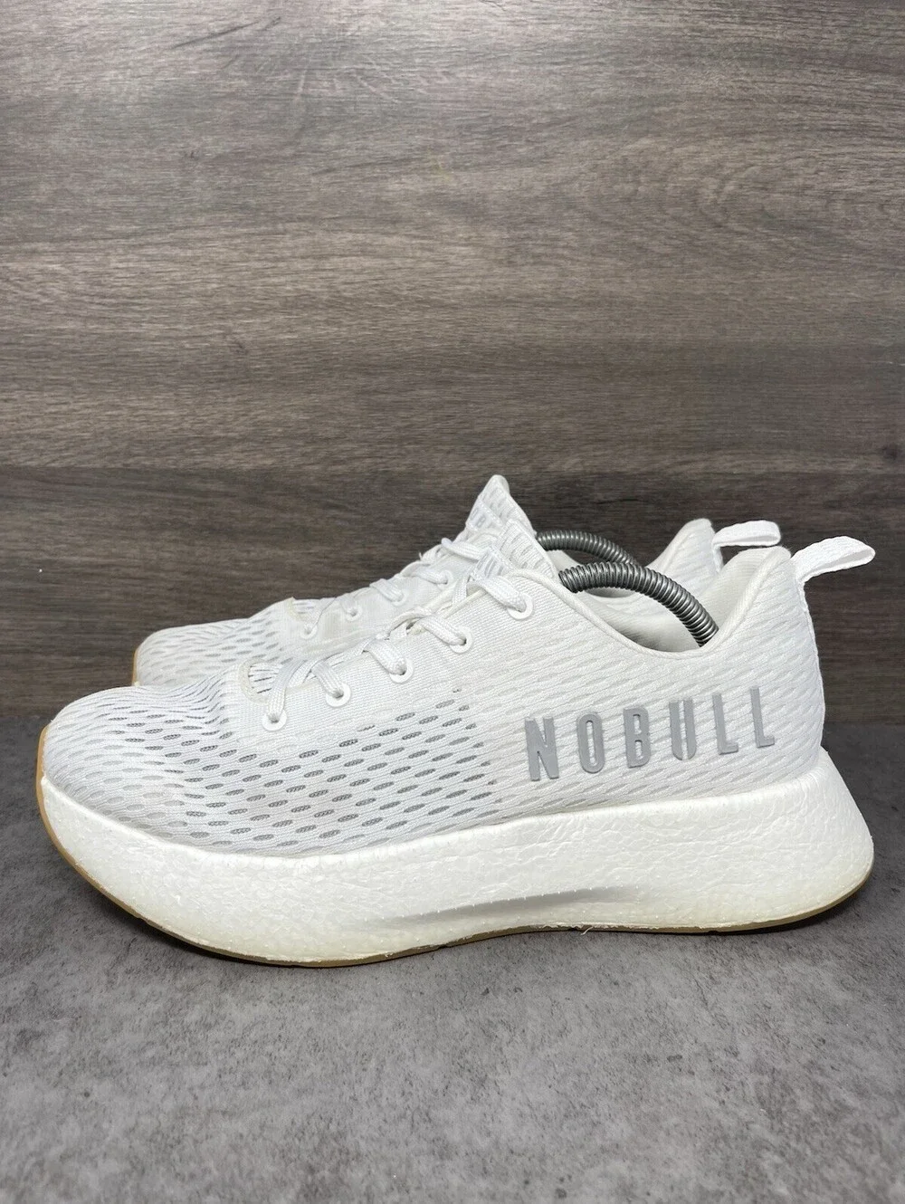 NOBULL Runner Plus Size 10.5 Mens White Gum Knit Running Training Shoes